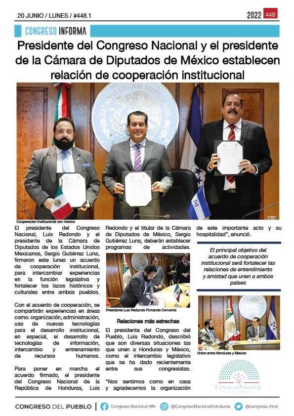 Presidente del Congreso Nacional y el presidente de la Cámara de Diputados de México establecen relación de cooperación institucional